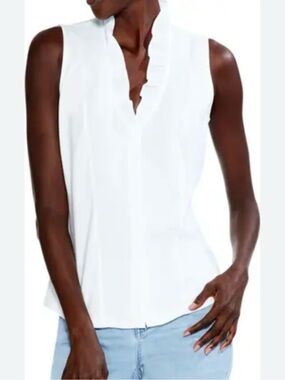 NIC+ZOE Woven Ruffled V-Neck Sleeveless Tank size XS White
